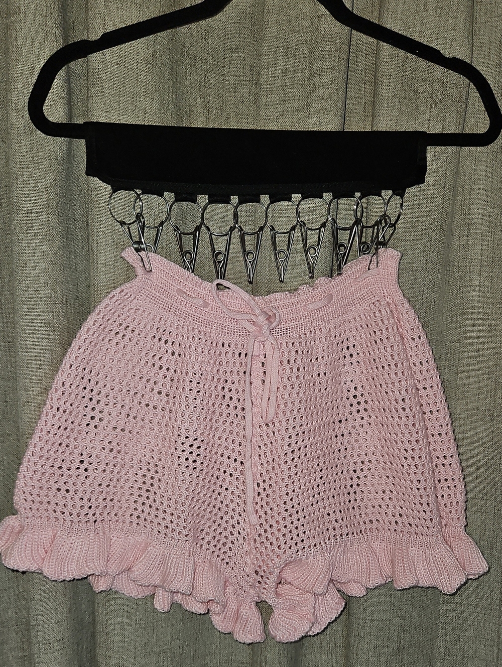 Pink Bikini Cover Up Crochet Ruffle Drawstring Women’s Shorts